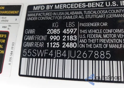 2018 Mercedes-Benz C 300 from USA, damaged, VIN 55SWF4JB4JU267885